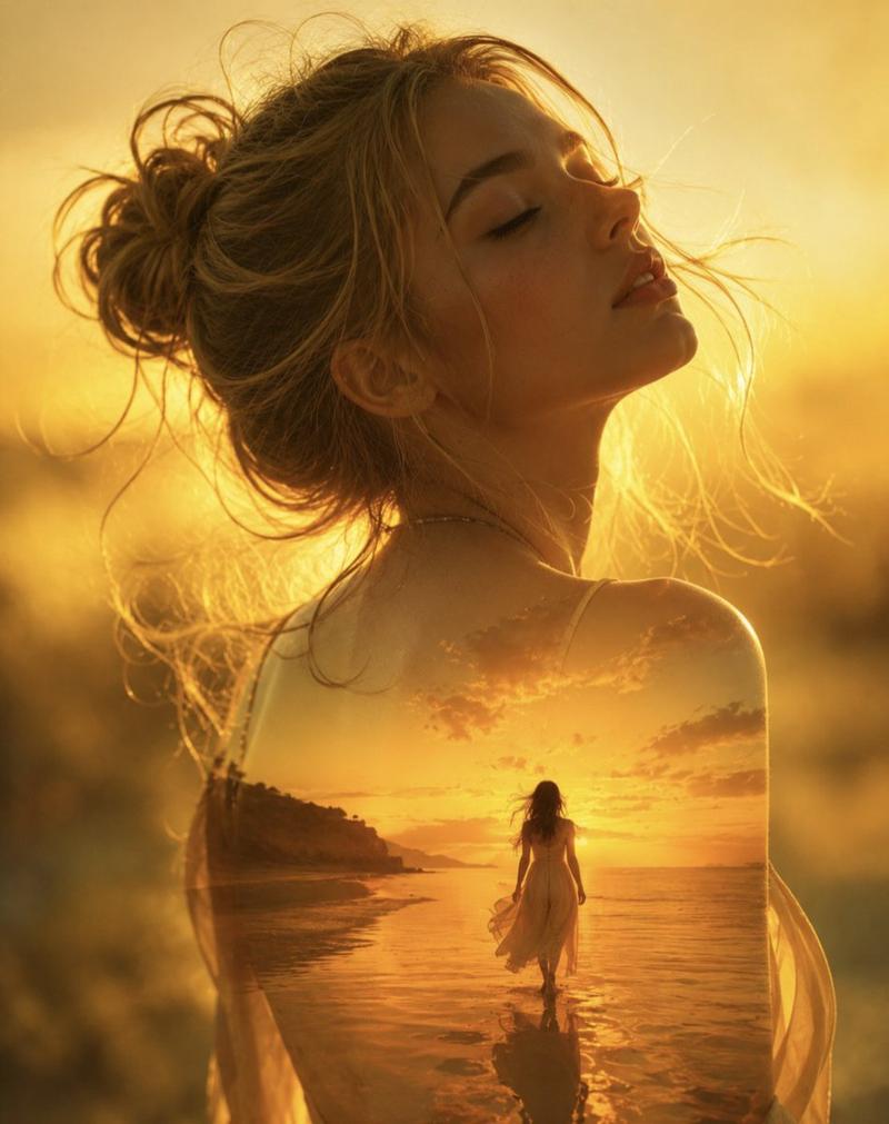 Sunset double exposure portrait: GPT Image 2 prompt