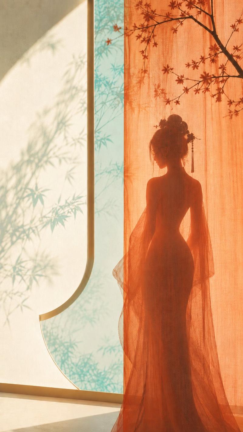 Eastern Zen curtain silhouette: GPT Image 2 prompt