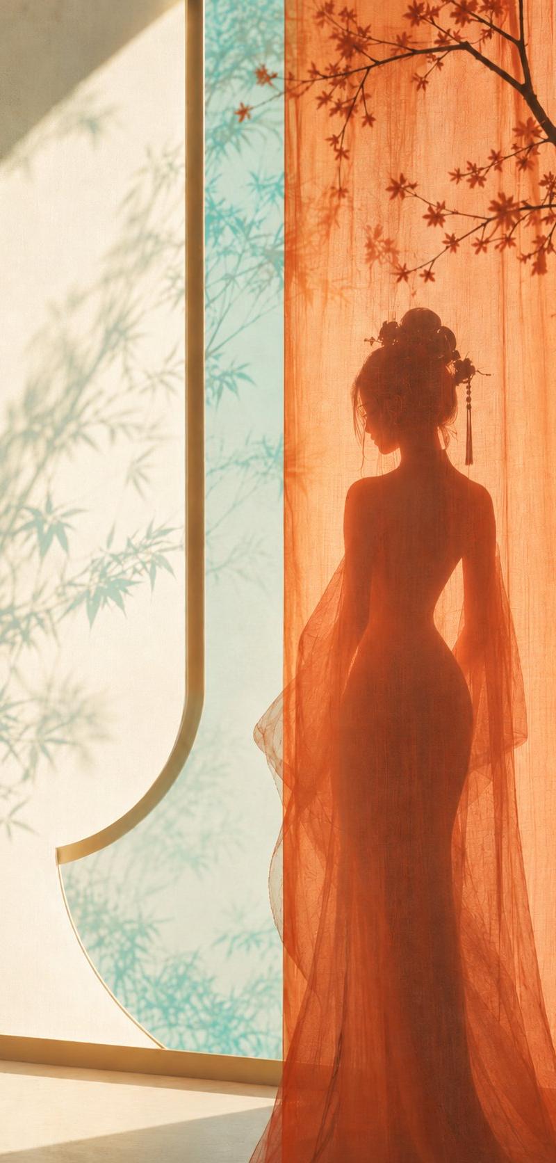 Eastern Zen curtain silhouette: GPT Image 2 prompt