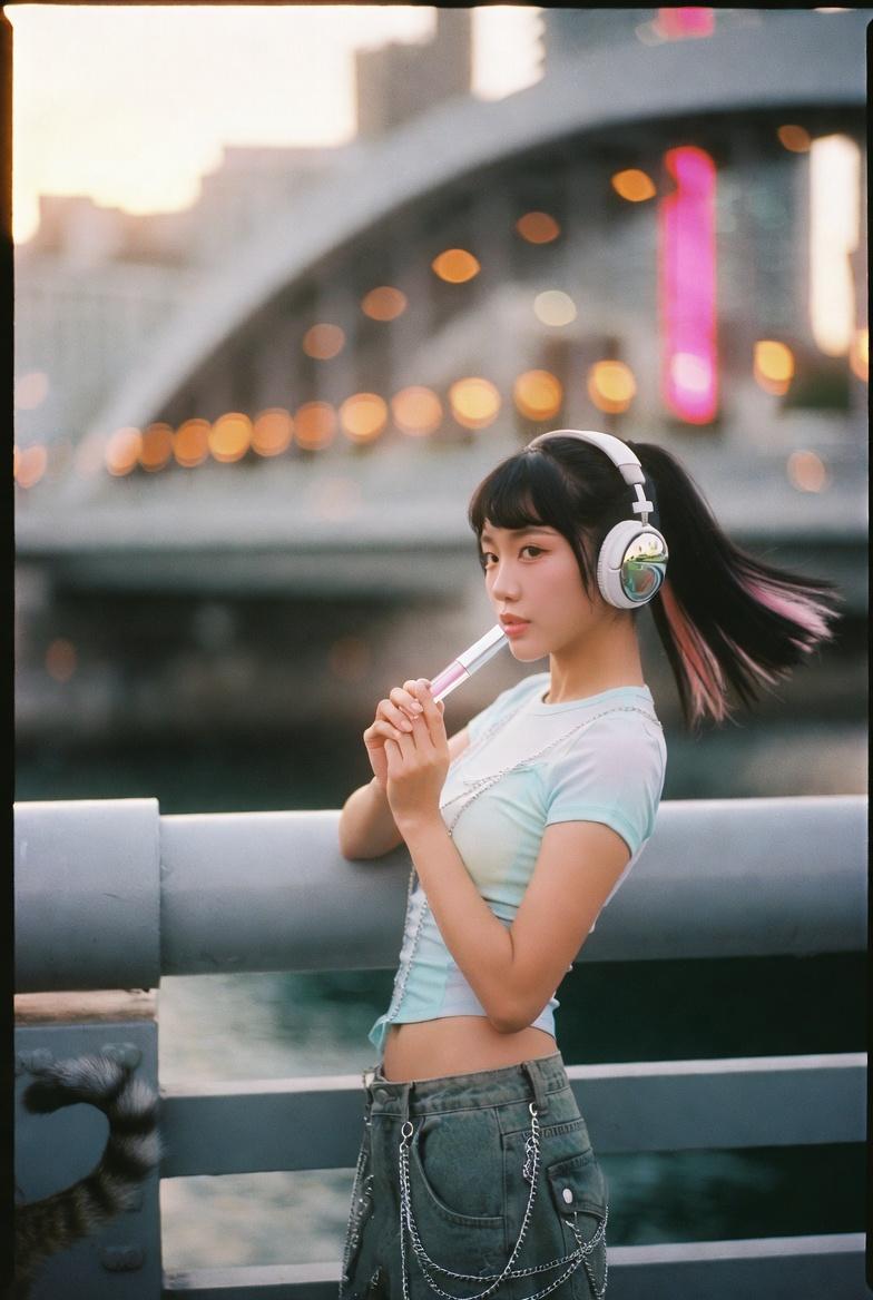 Y2K bridge sunset portrait: GPT Image 2 prompt
