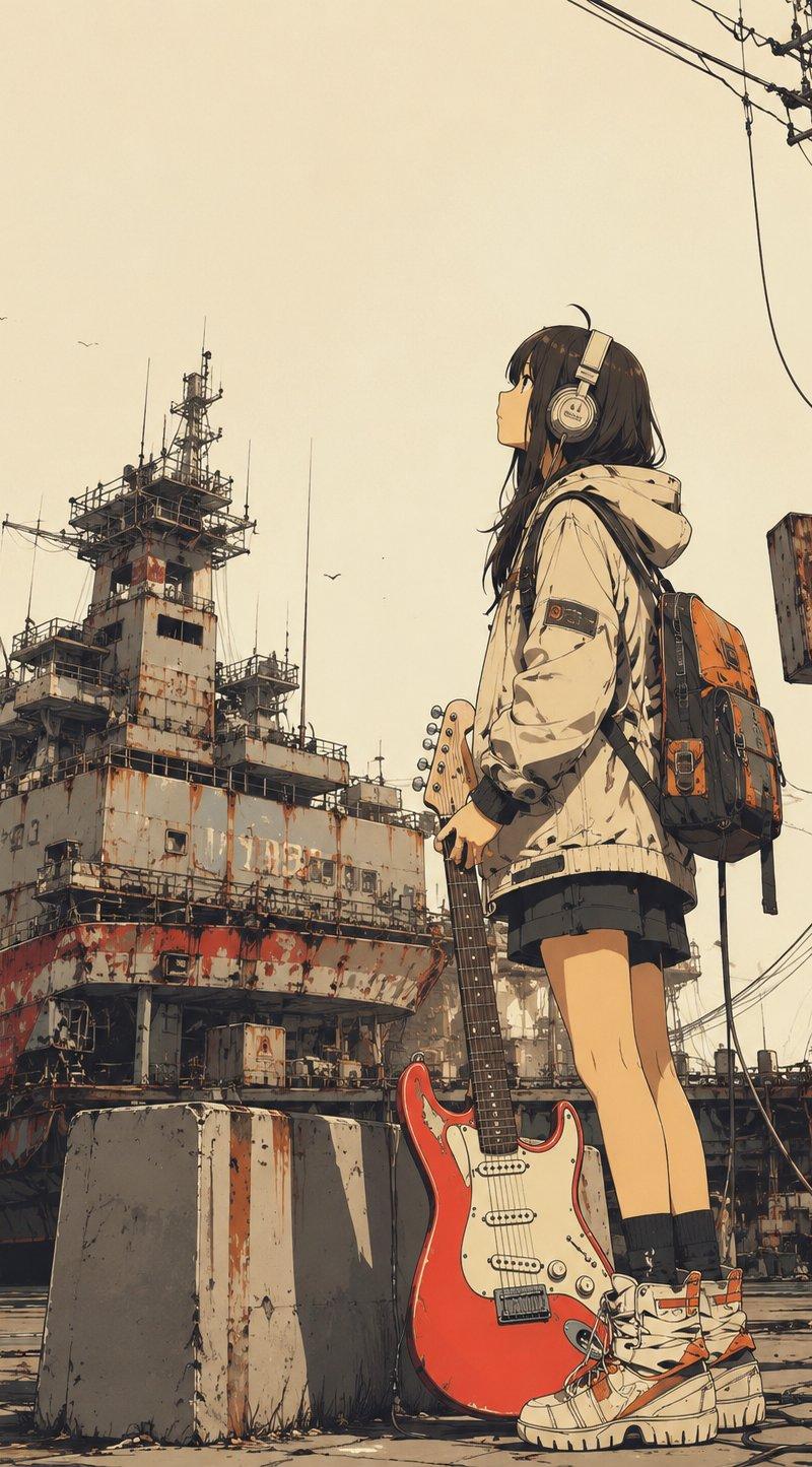 Anime dockyard guitar girl: GPT Image 2 prompt