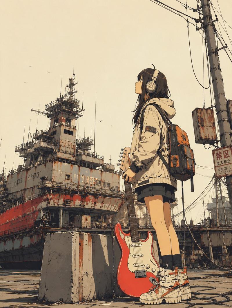 Anime dockyard guitar girl: GPT Image 2 prompt