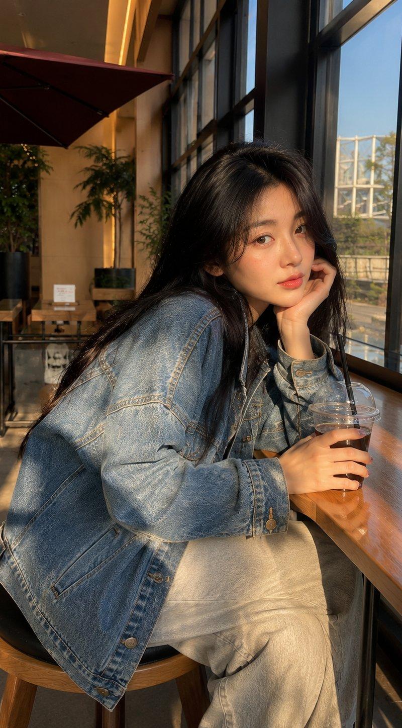 Cafe lifestyle denim portrait: GPT Image 2 prompt