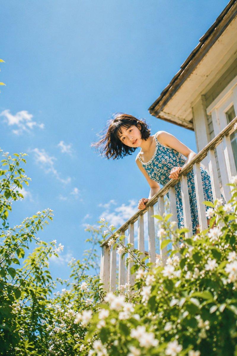 Low angle balcony flower portrait: GPT Image 2 prompt