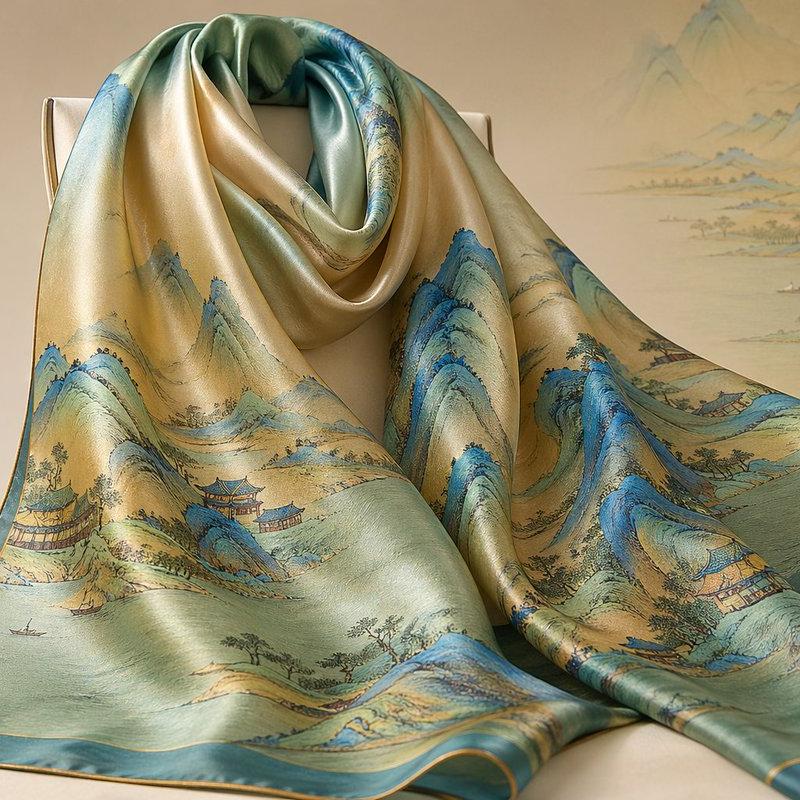 Wang Ximeng landscape scarf: GPT Image 2 prompt