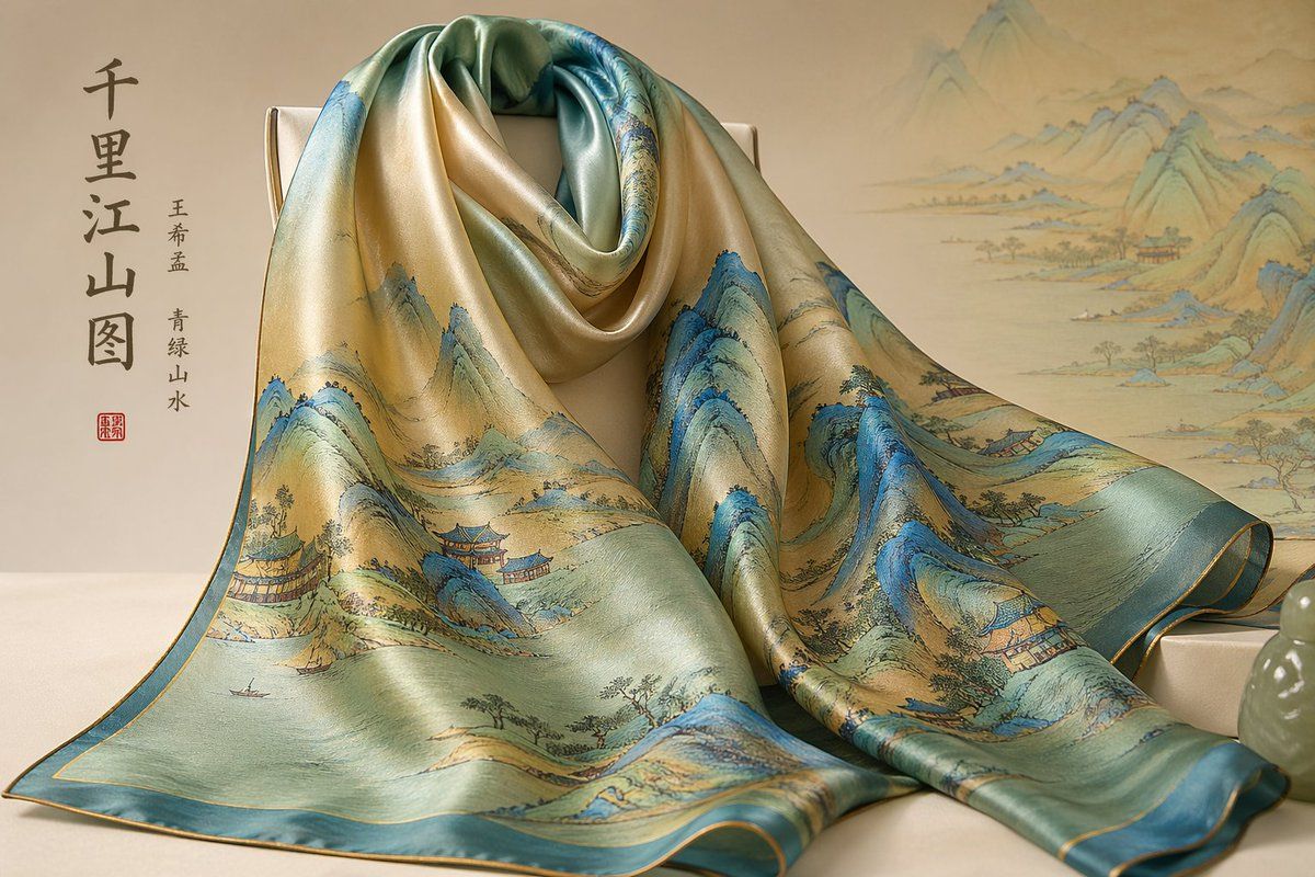 Wang Ximeng landscape scarf: GPT Image 2 prompt