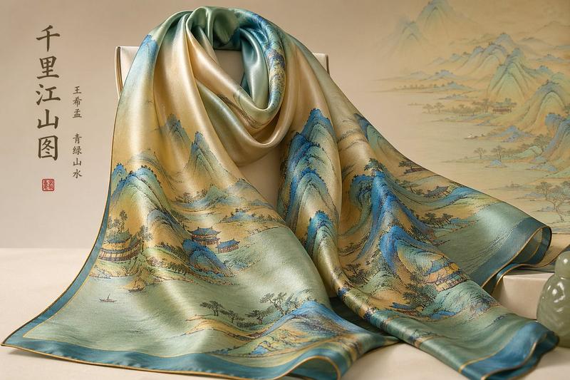 Wang Ximeng landscape scarf: GPT Image 2 prompt