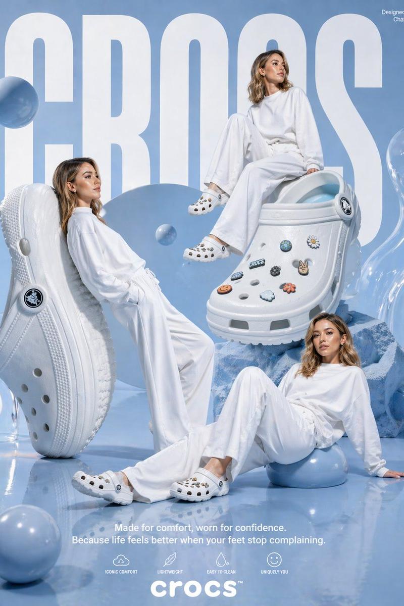 Crocs pastel blue ad poster: GPT Image 2 prompt