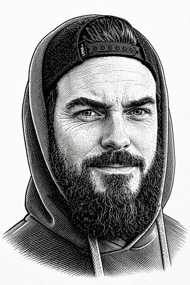 Engraved hooded bearded portrait: GPT Image 2 prompt