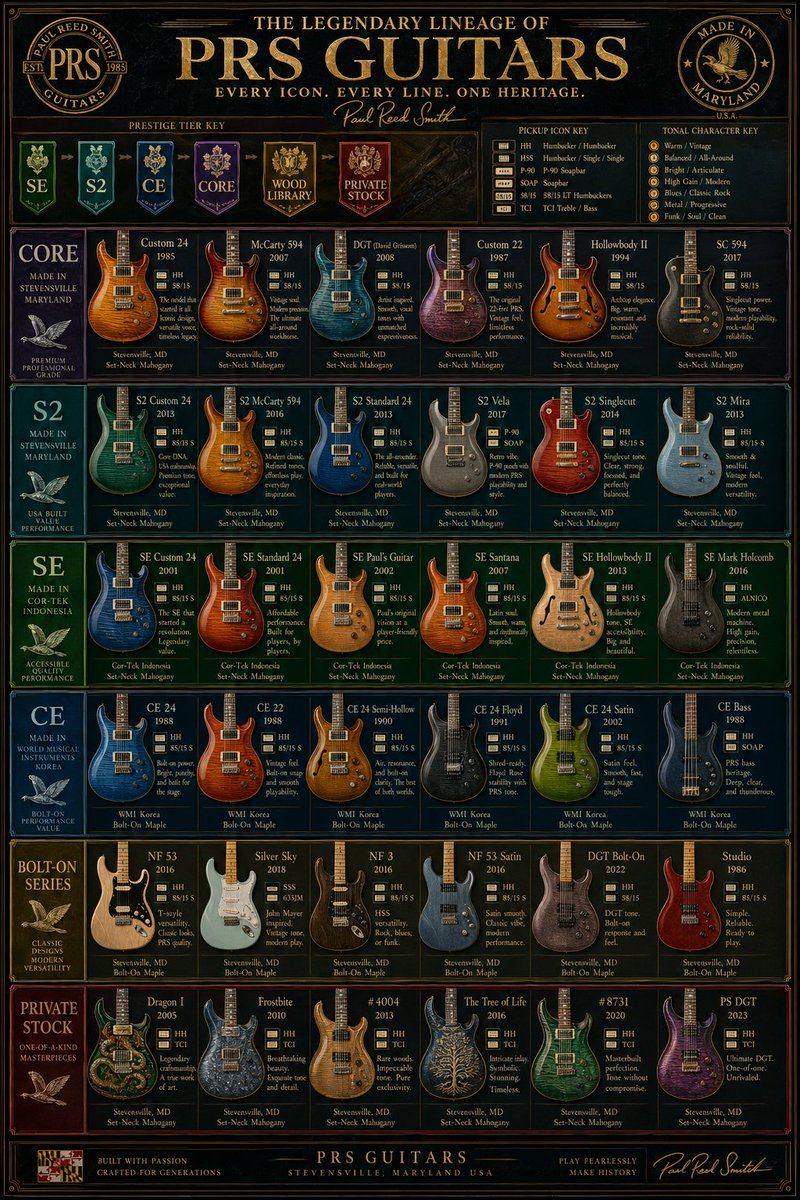 PRS guitar lineup vintage: GPT Image 2 prompt