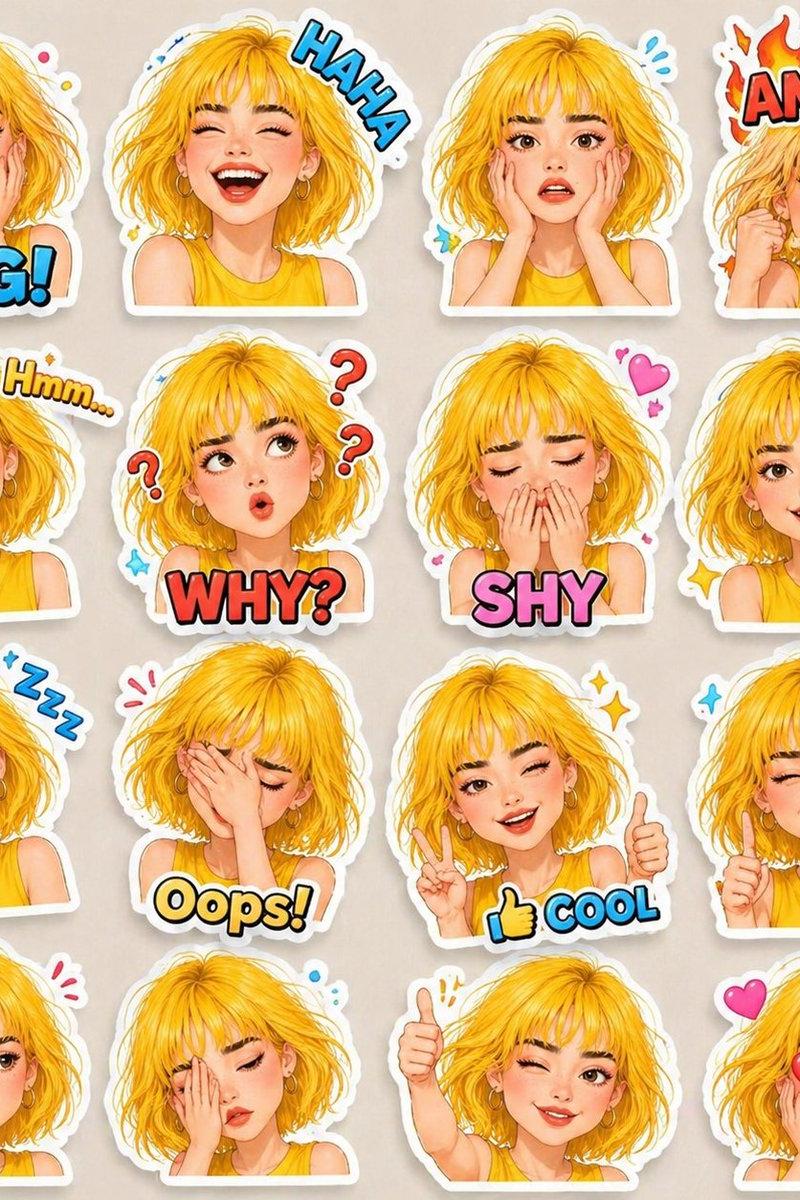 3D卡通少女表情贴纸组
