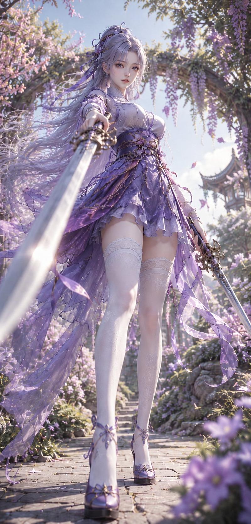 东方幻想女性剑客3D高精度角色海报