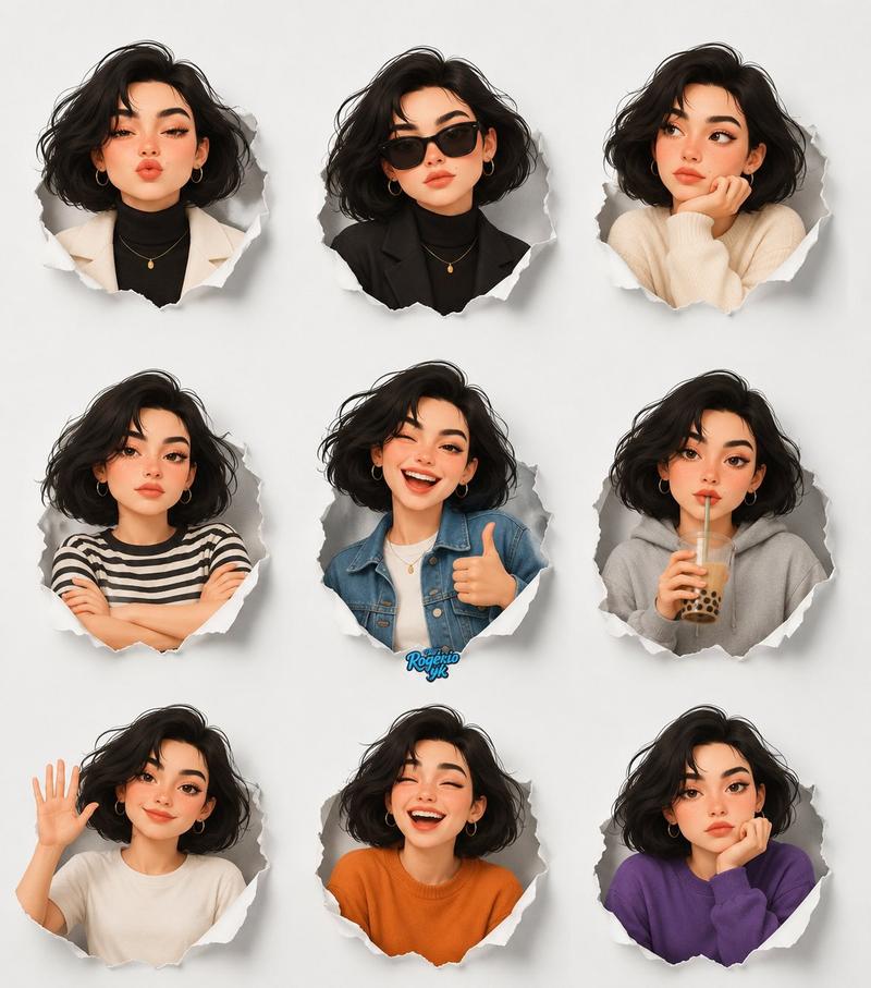 3D可爱女孩皮克斯风格贴纸包