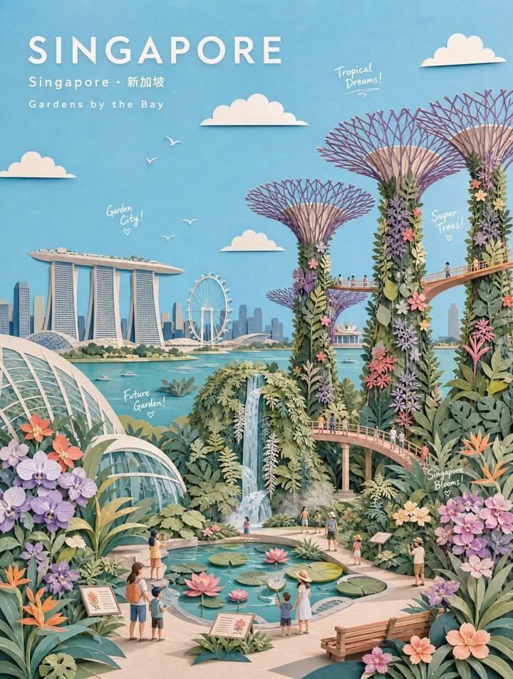 3D手工纸雕植物旅行海报