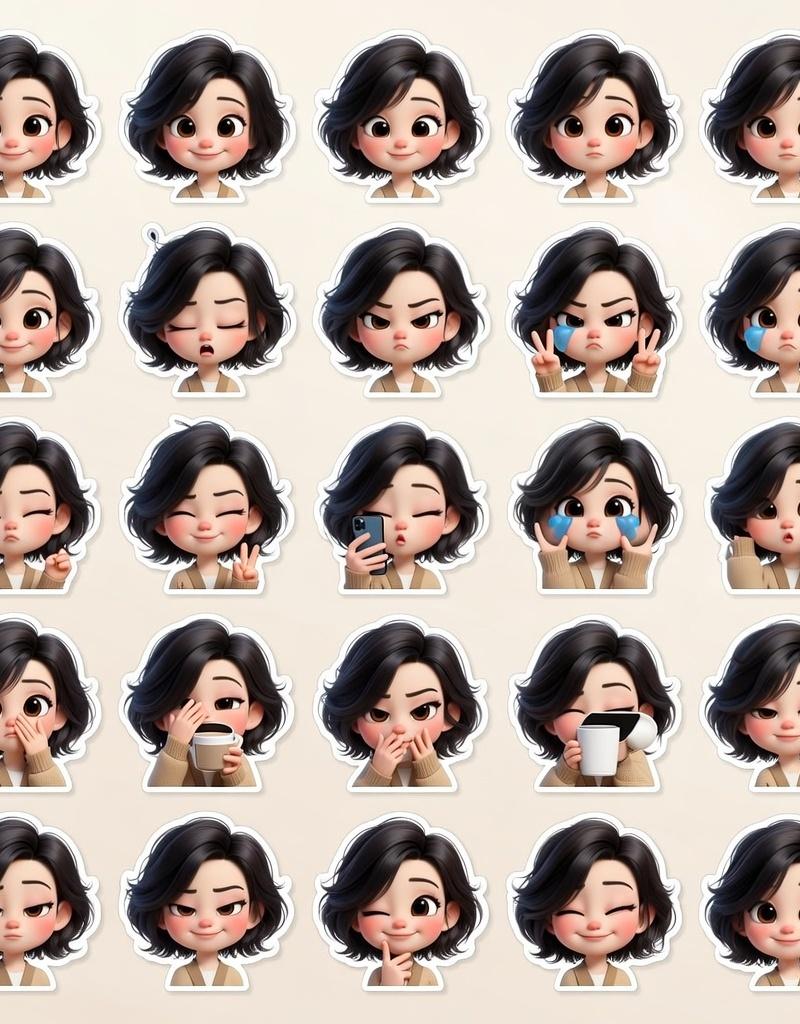 3D皮克斯女孩百变表情贴纸包