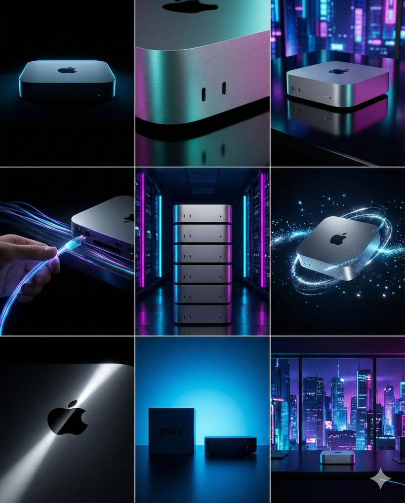 3x3 赛博朋克风 Mac mini 品牌视觉分镜设计