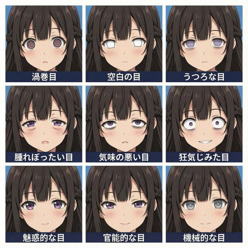 九宫格少女九种异质瞳孔角色设计图