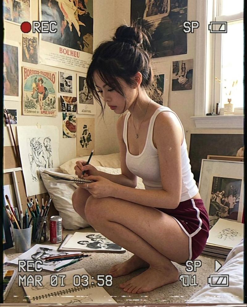 90年代复古手持摄像机室内艺术写生