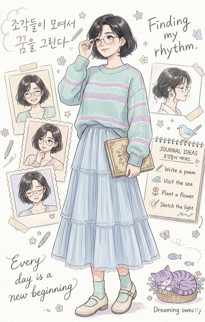 唯美动漫风女孩创意手账插画