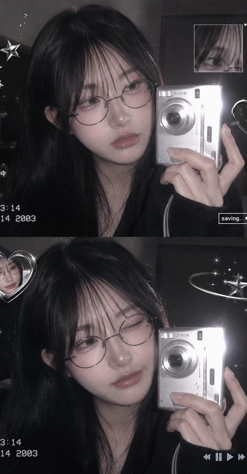 唯美Y2K韩系少女数码相机自拍