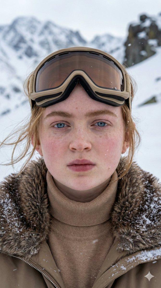 阿尔卑斯雪山下的北欧蓝眼少女