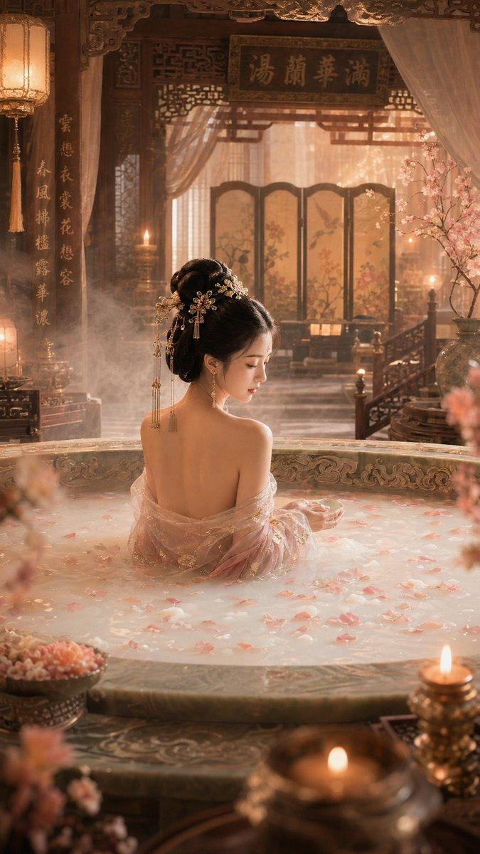古风美女华贵牛奶浴