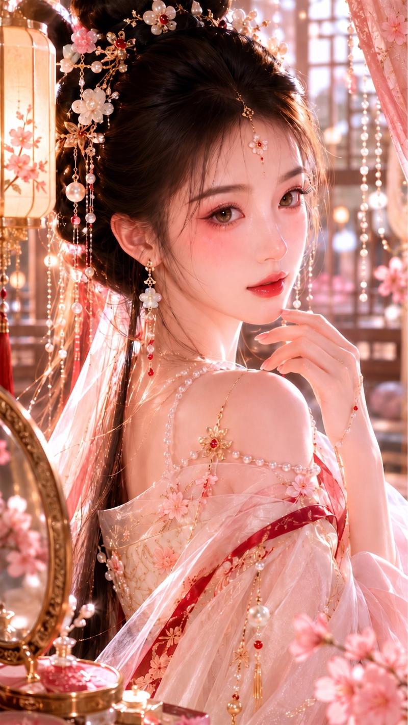 古风贵女明艳水光美妆特写