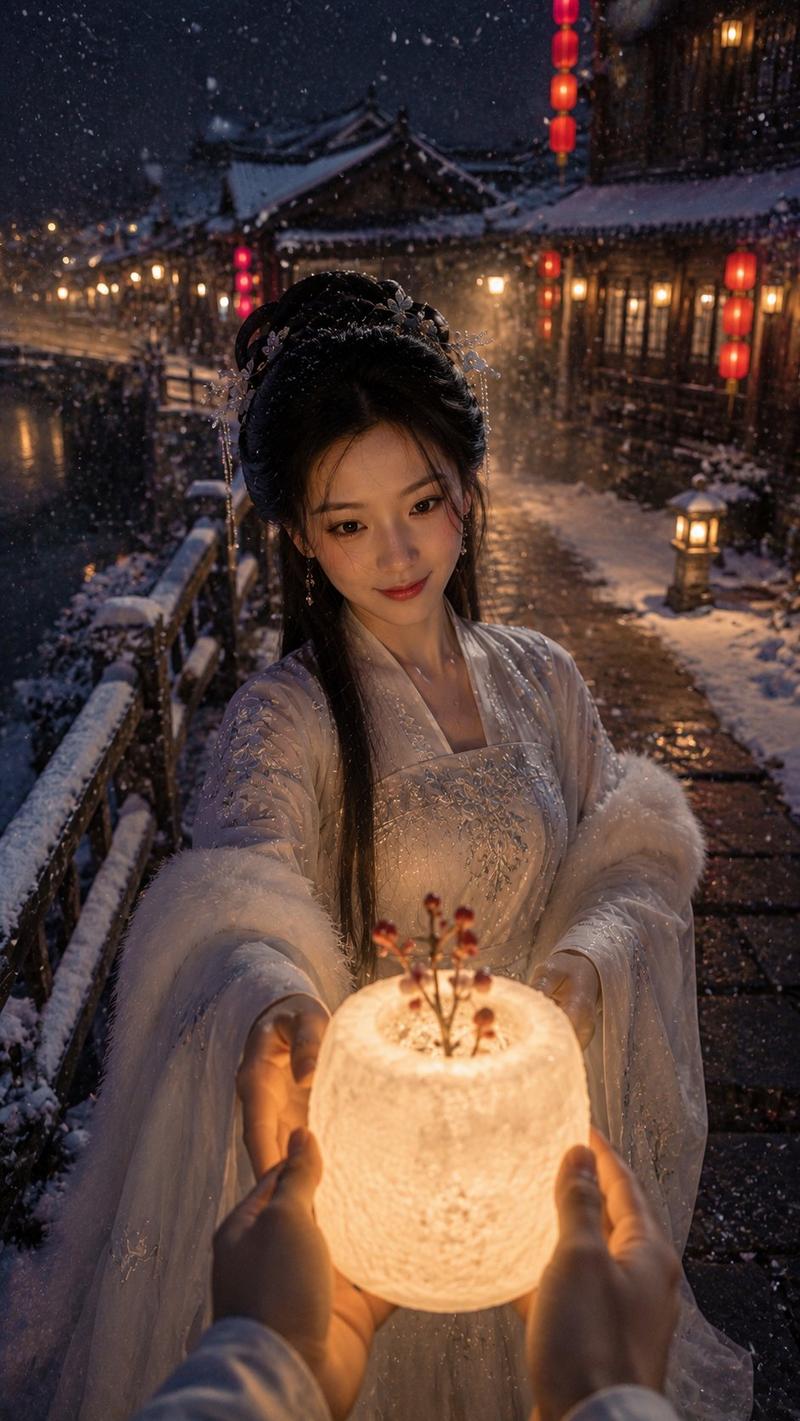 唯美古风竹林萤火手机视角夜景人像