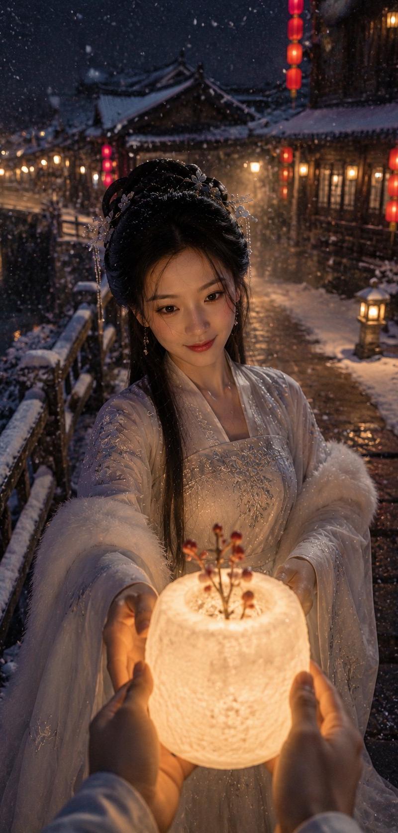 唯美古风竹林萤火手机视角夜景人像