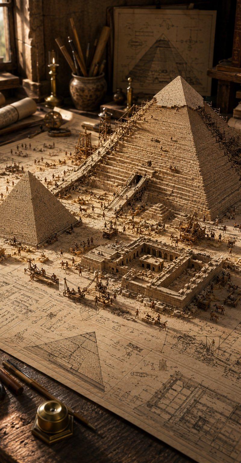 建筑蓝图上的古文明建造微缩景观