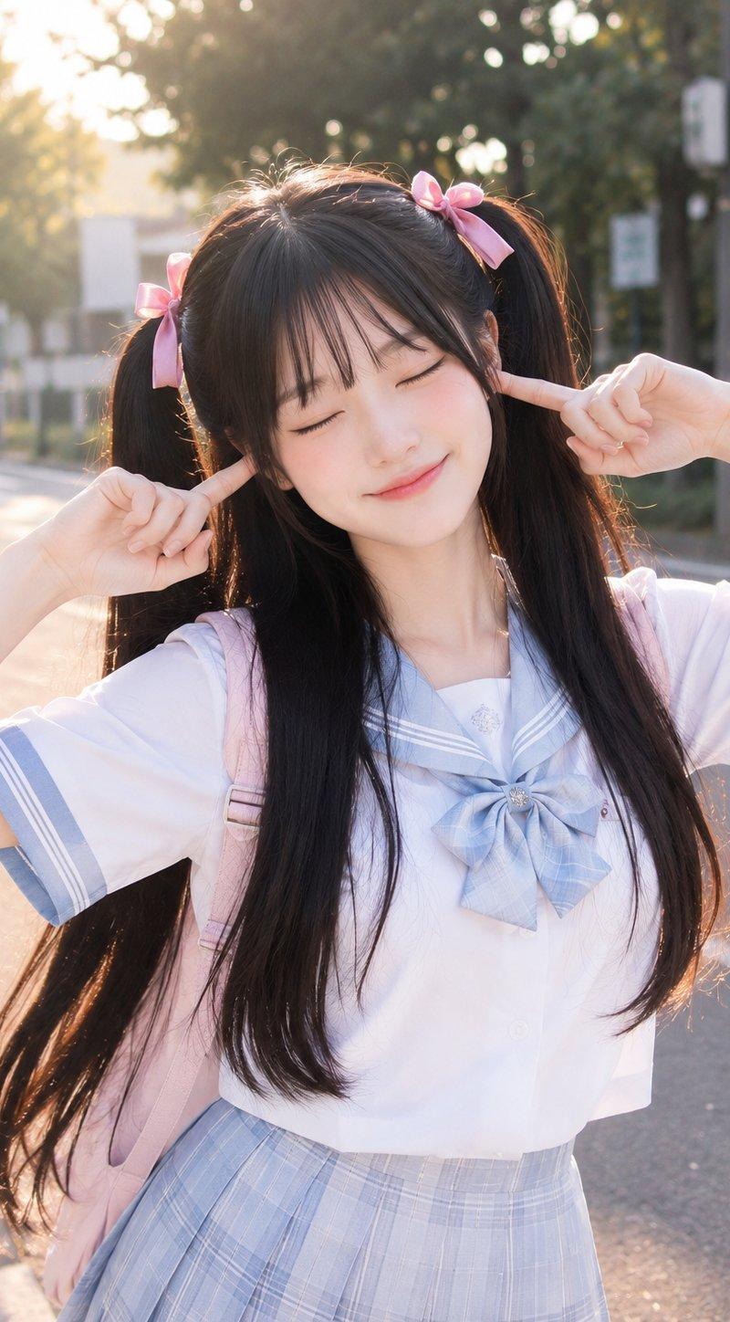 动漫风户外双马尾美少女金黄时刻