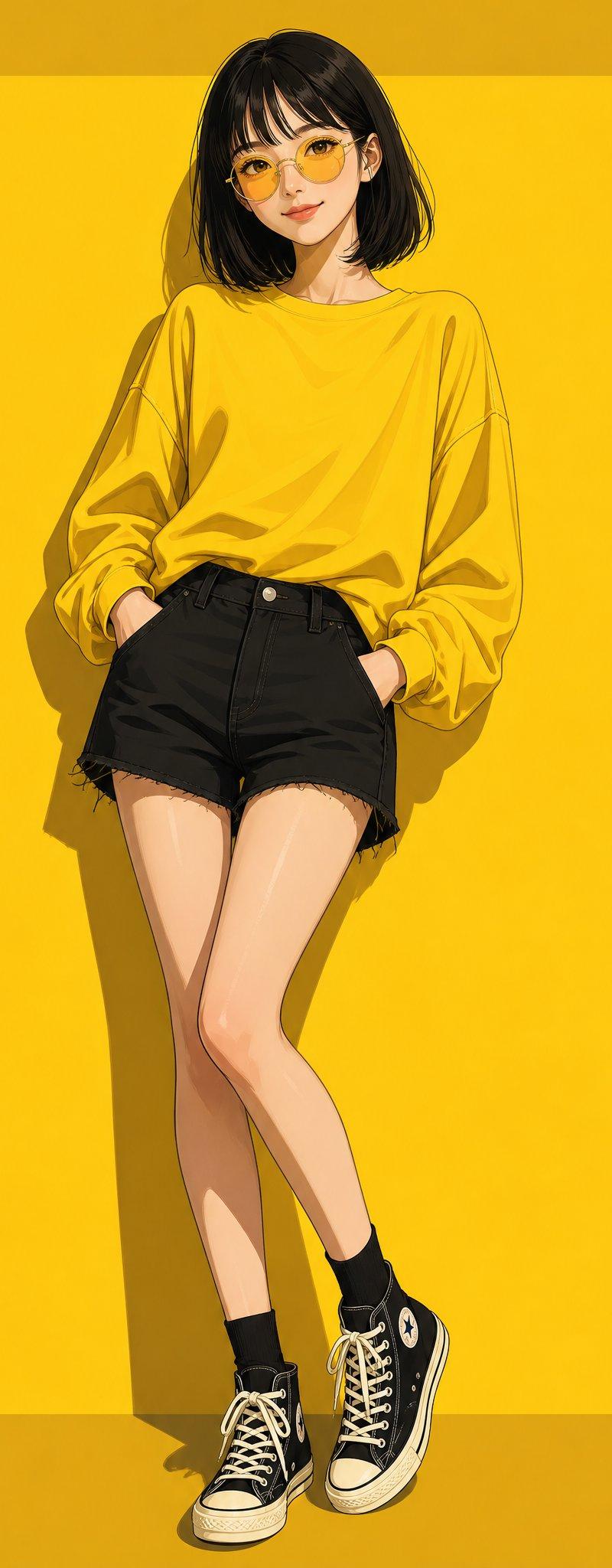 动漫风时尚黄色调插画