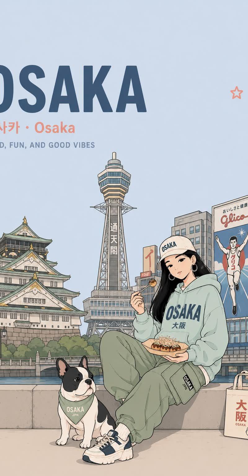 马卡龙色系动漫风城市旅行海报插画