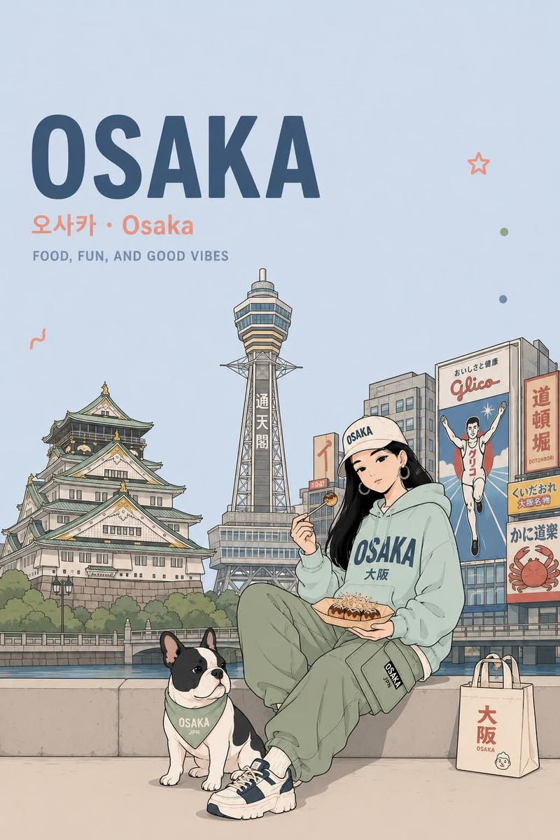 马卡龙色系动漫风城市旅行海报插画