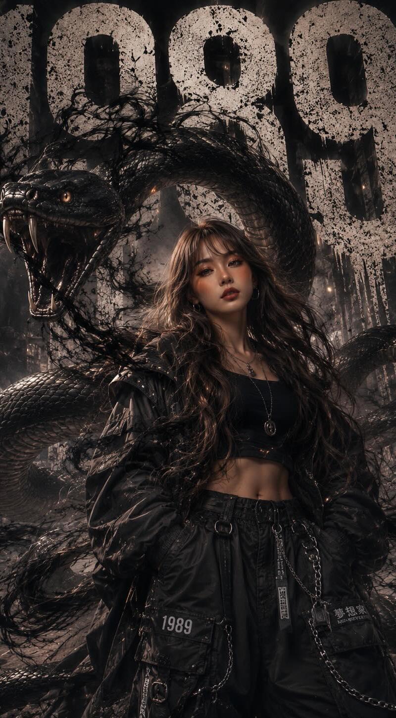 亚洲美女与巨蟒时尚写真