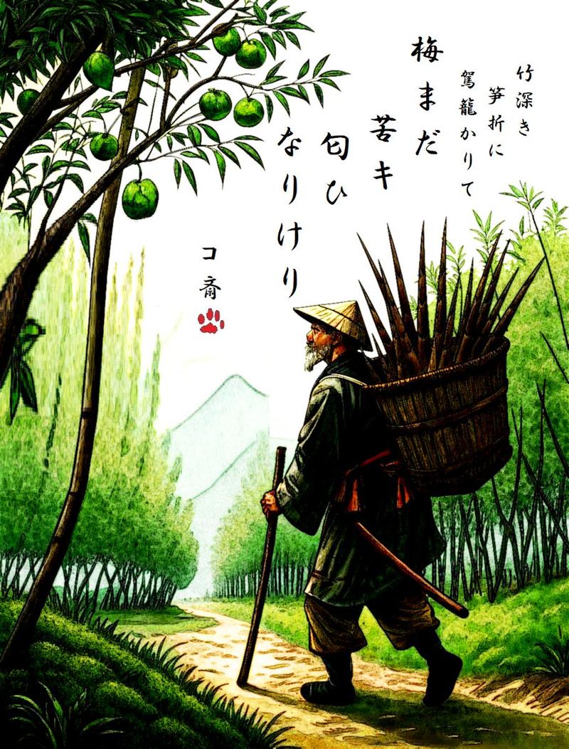 竹林幽径轿影摇,残梅苦香绕