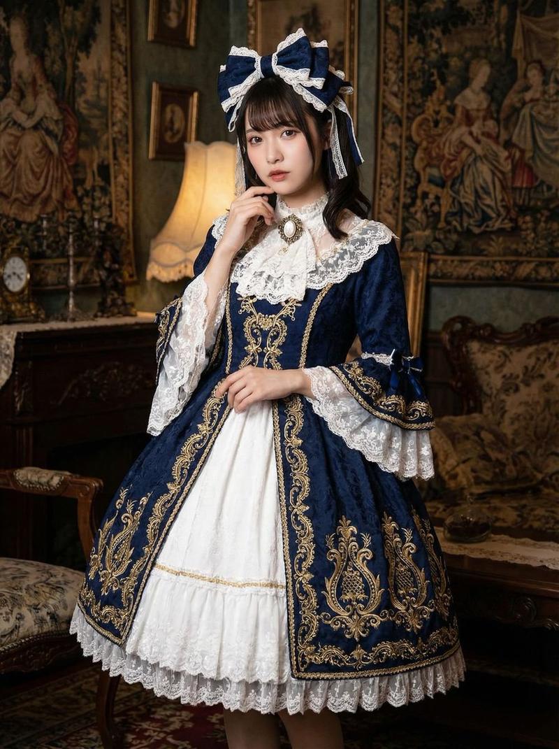 幽蓝巴洛克古典洛丽塔少女
