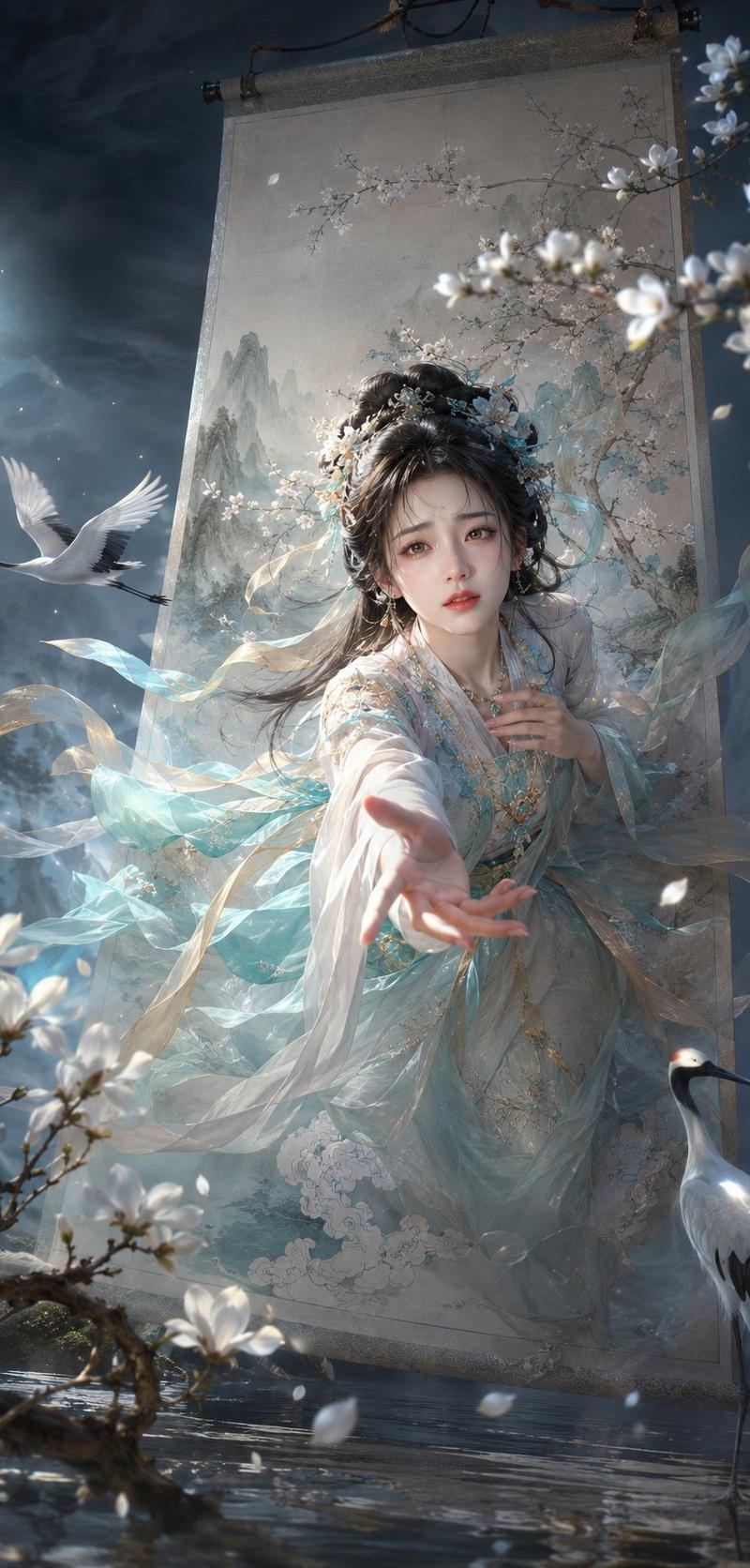 画中美人破卷而出东方奇幻海报