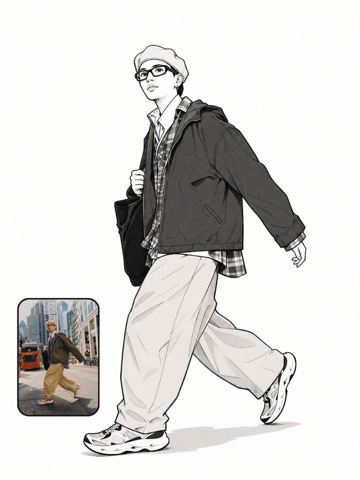 黑白漫画线稿风格全身人像设计