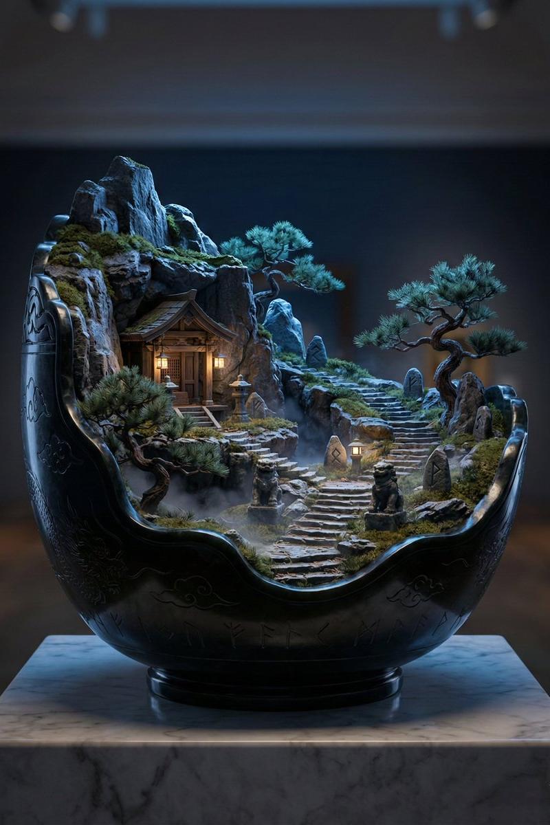 黑玉古山夜境微缩奇观