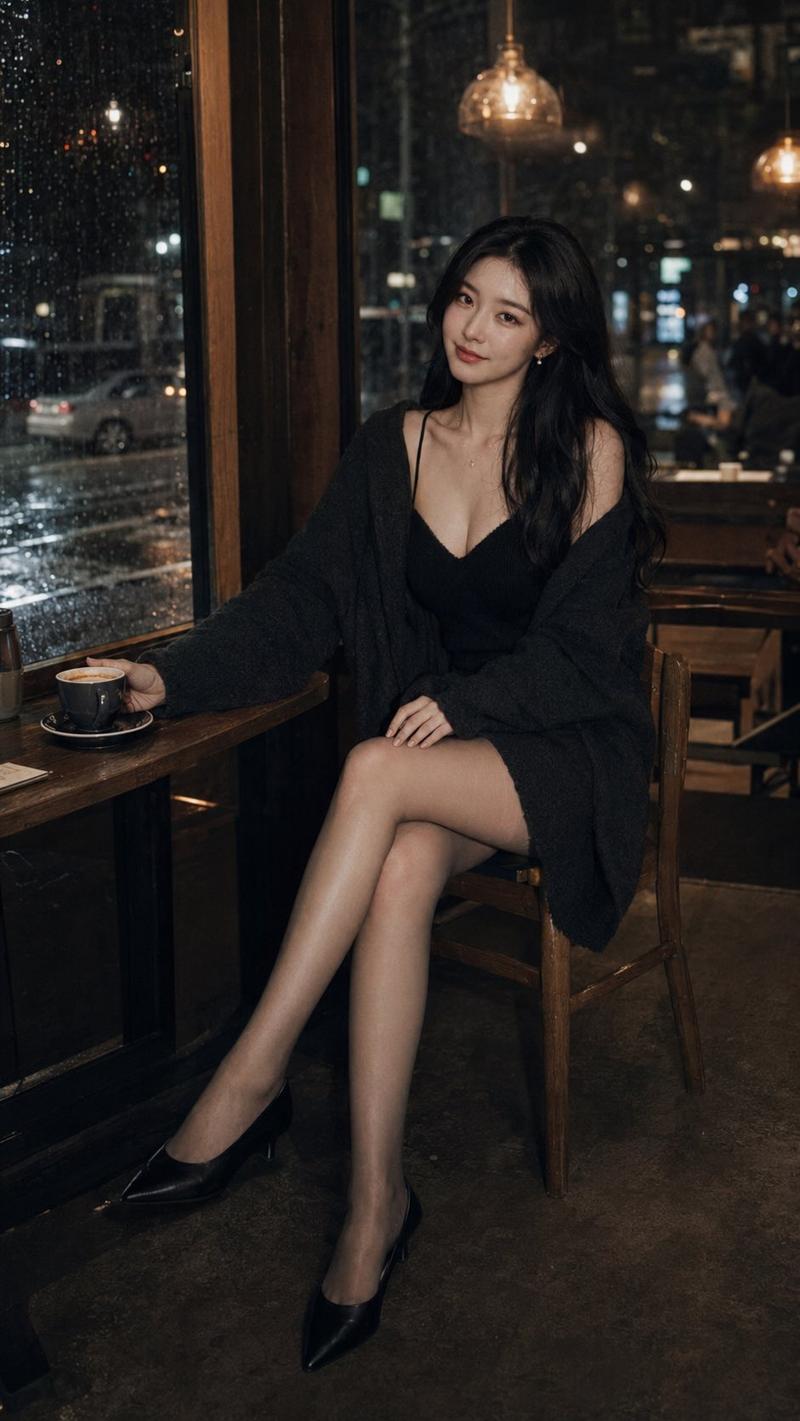 黑珍珠墨金深夜咖啡馆慵懒写真
