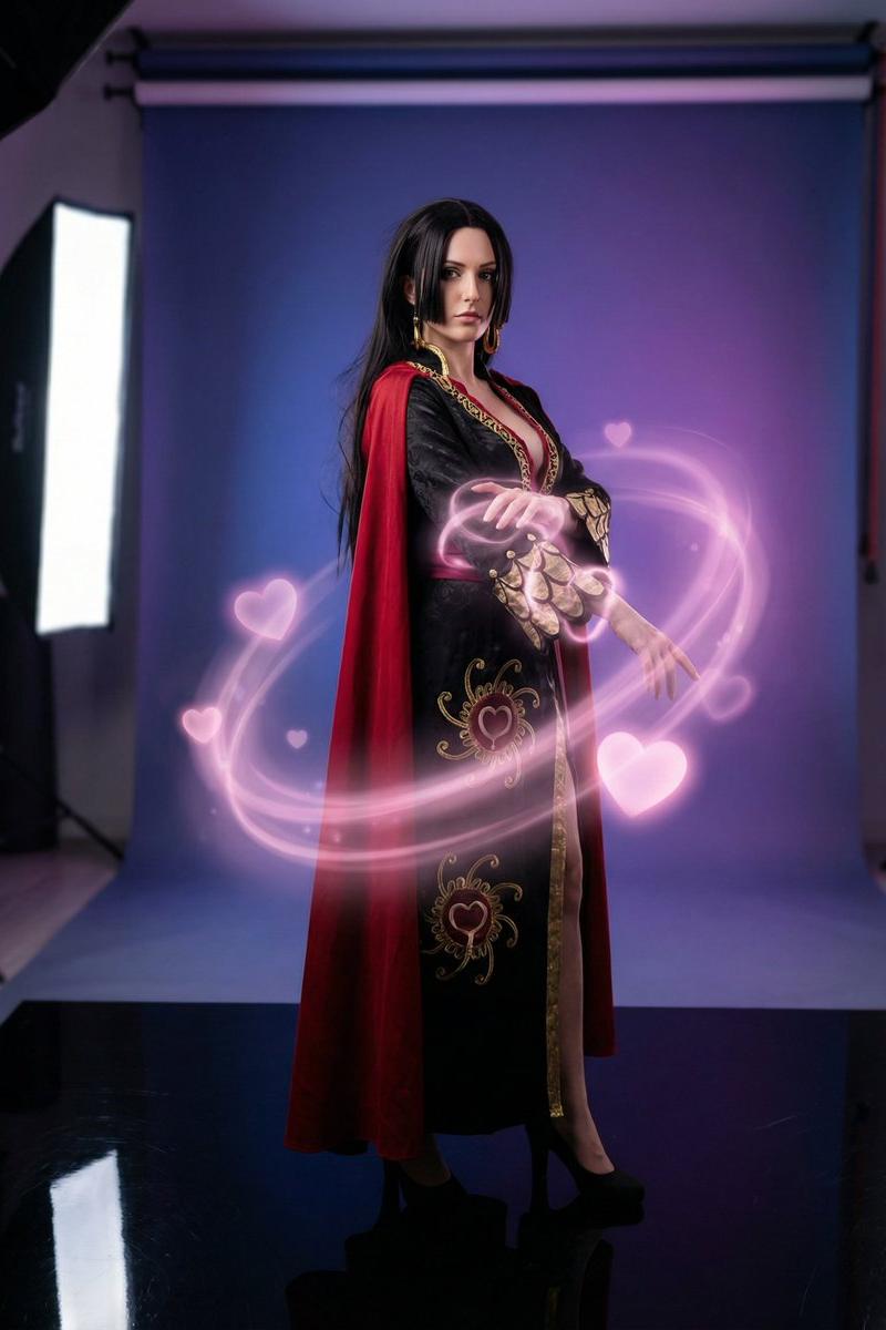 环绕能量光圈的黑色旗袍海贼王女战士