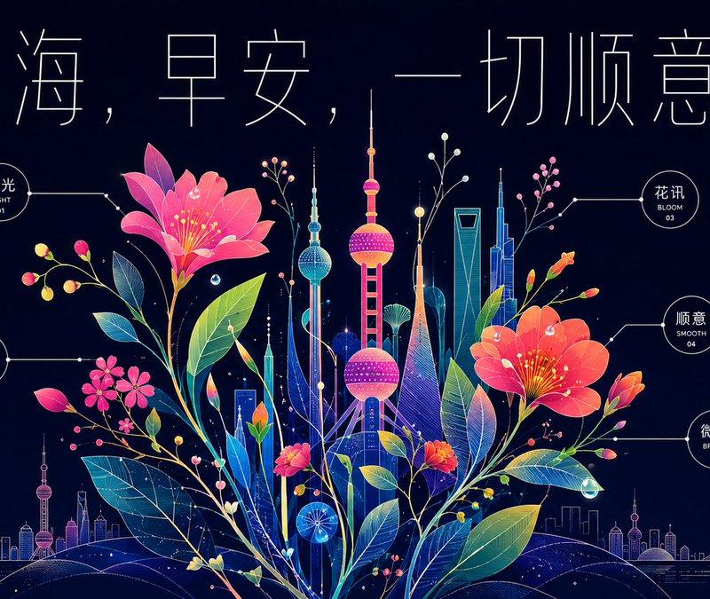 霓彩植物图谱风格上海早安设计海报