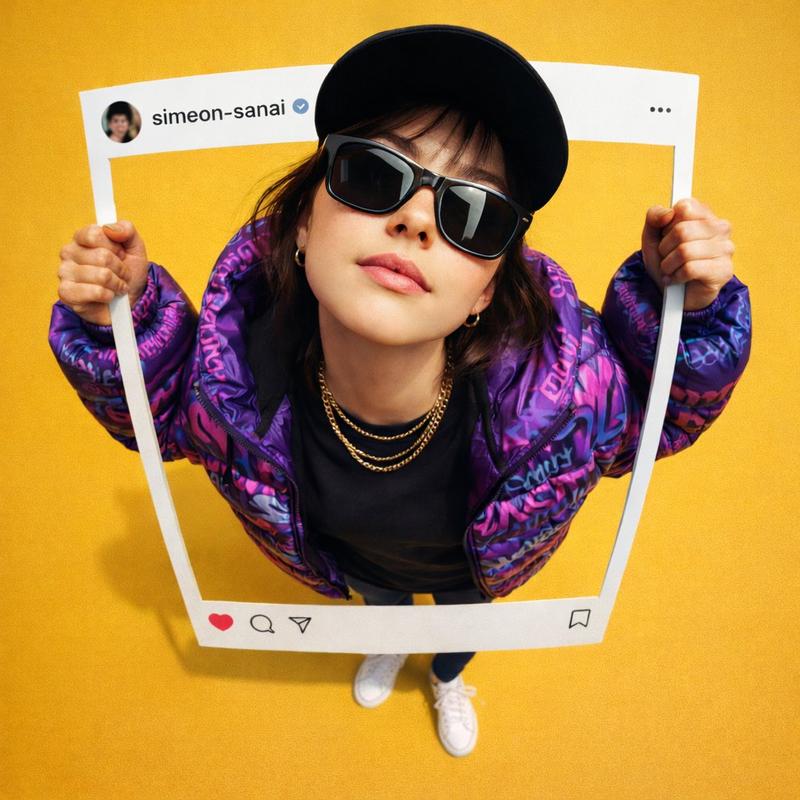人物从Instagram帖子边框中破壁而出