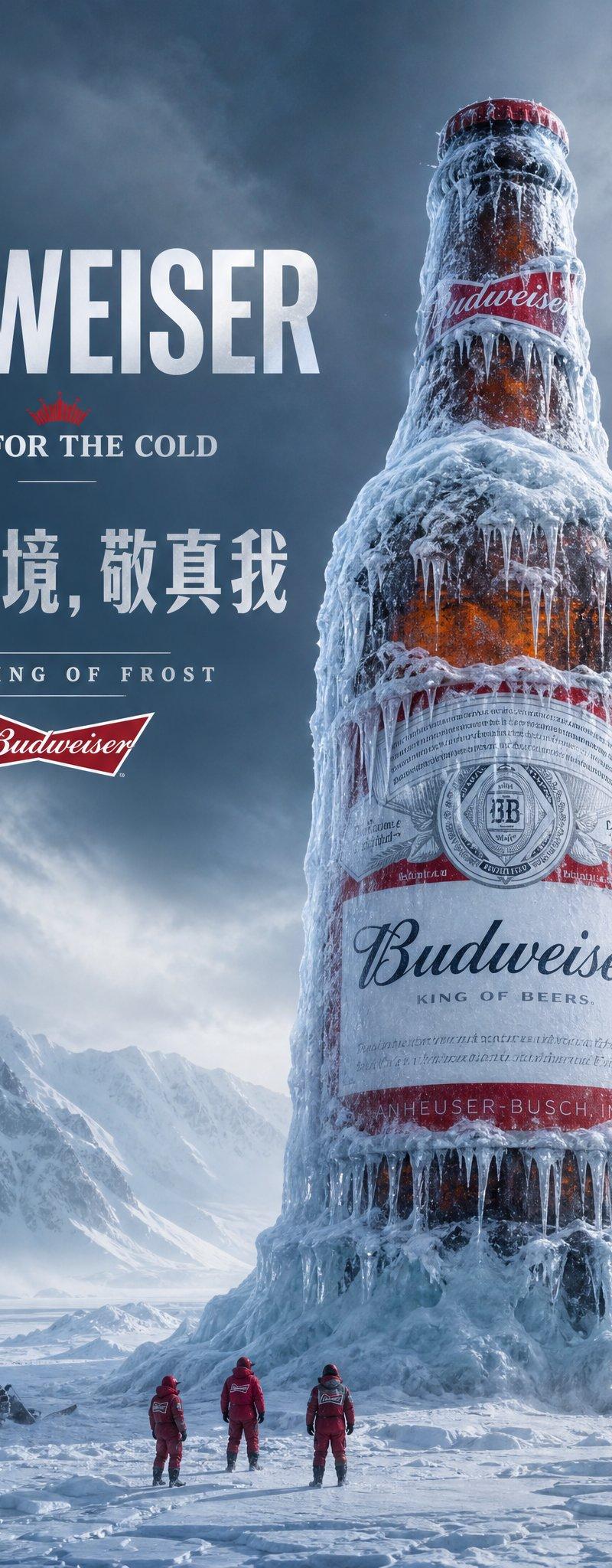 极地冰封百威啤酒巨型瓶身广告海报