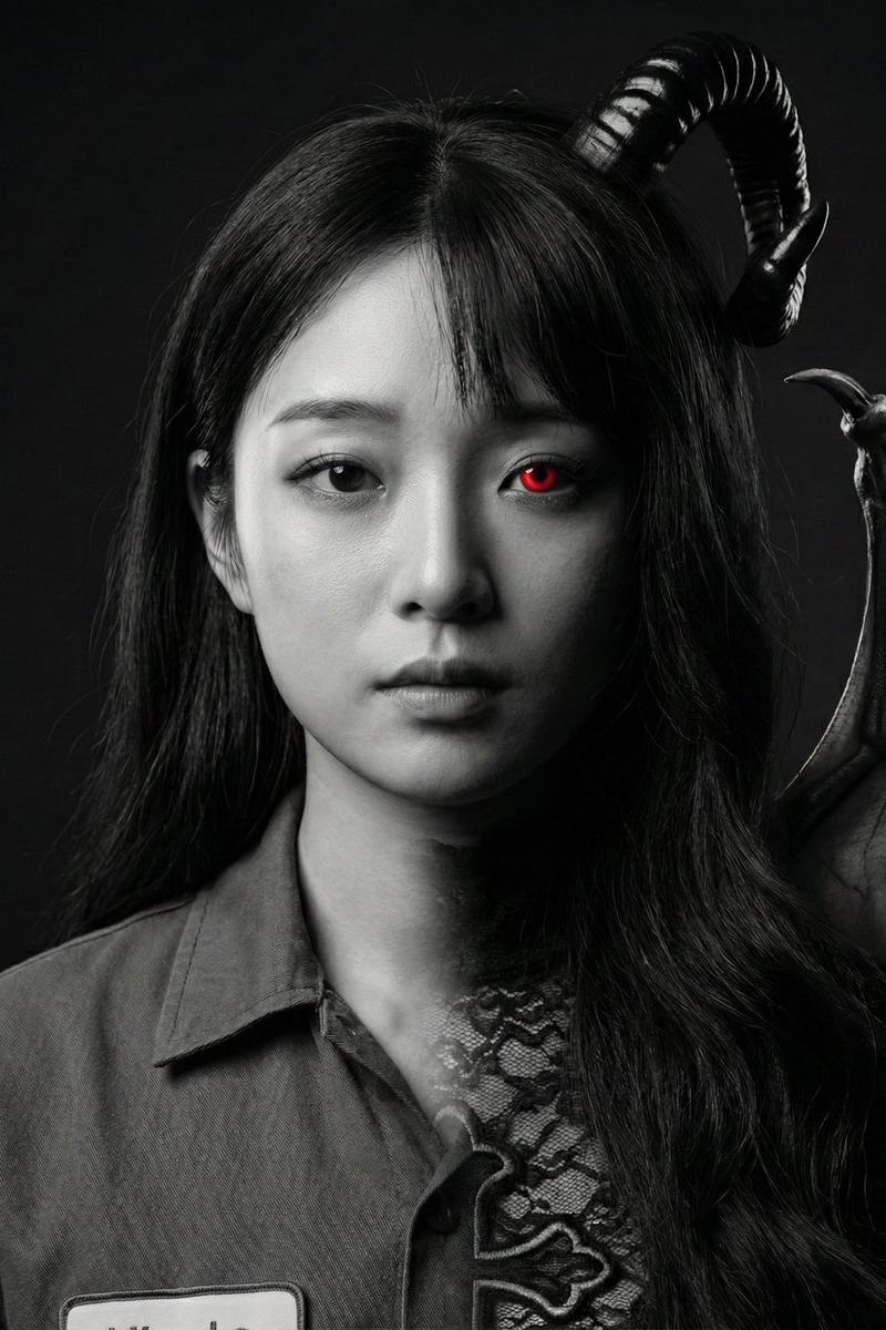 黑白光影下的职场女性与魅魔超现实融合
