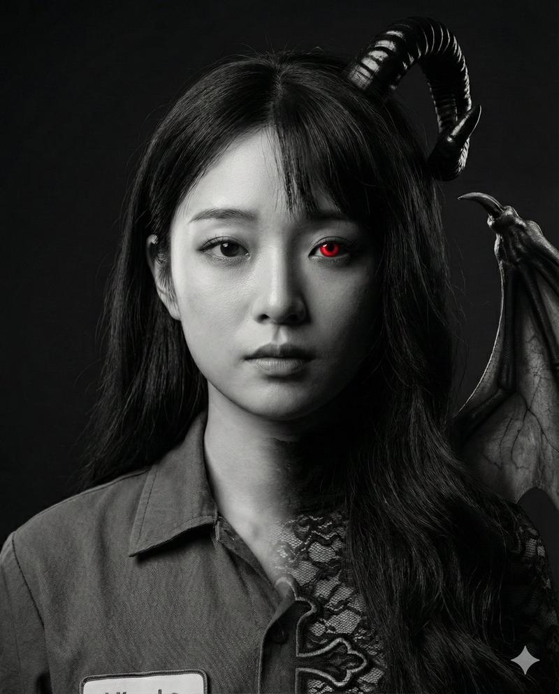 黑白光影下的职场女性与魅魔超现实融合