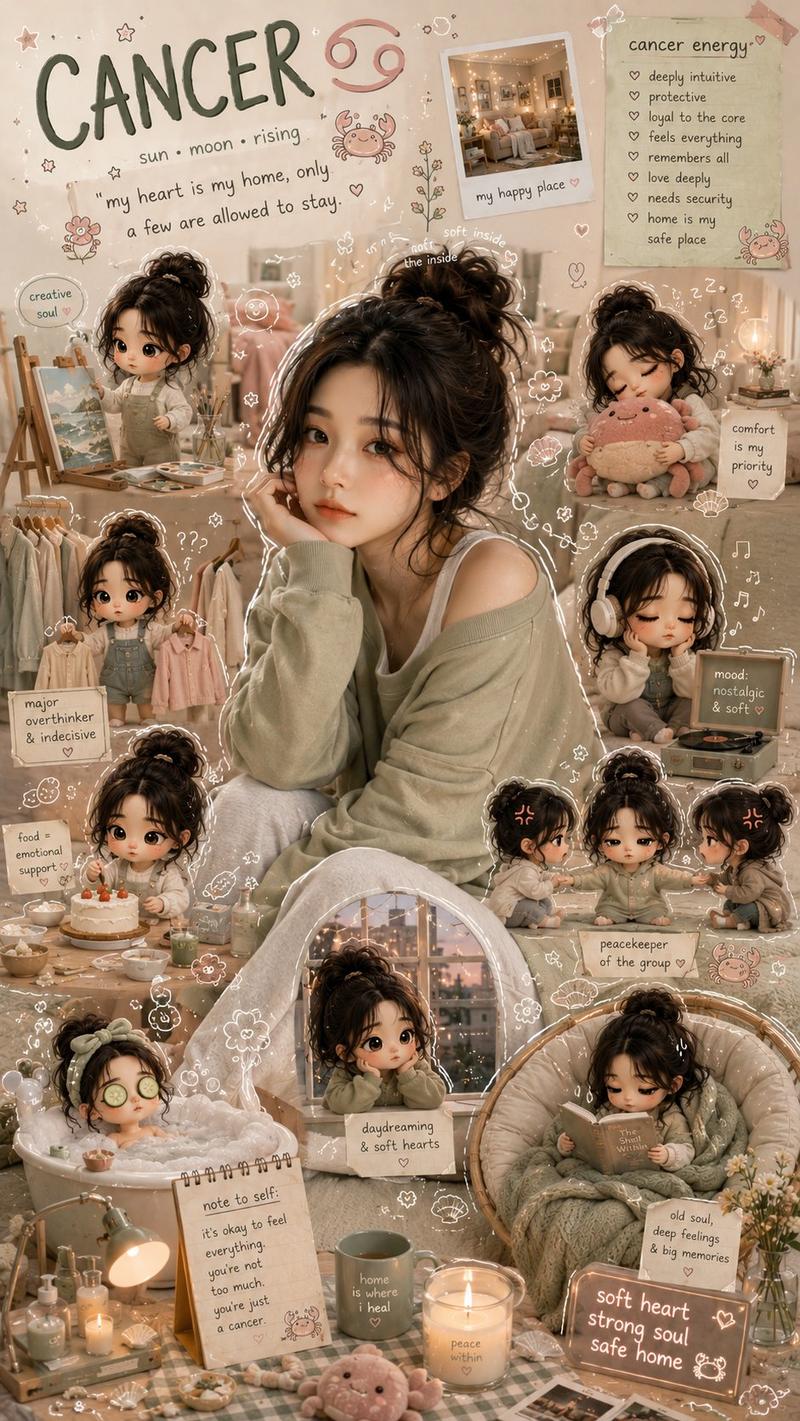 巨蟹座治愈系少女生活手账风格海报