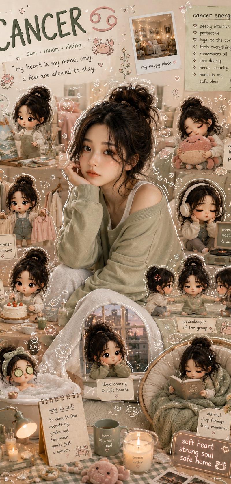 巨蟹座治愈系少女生活手账风格海报