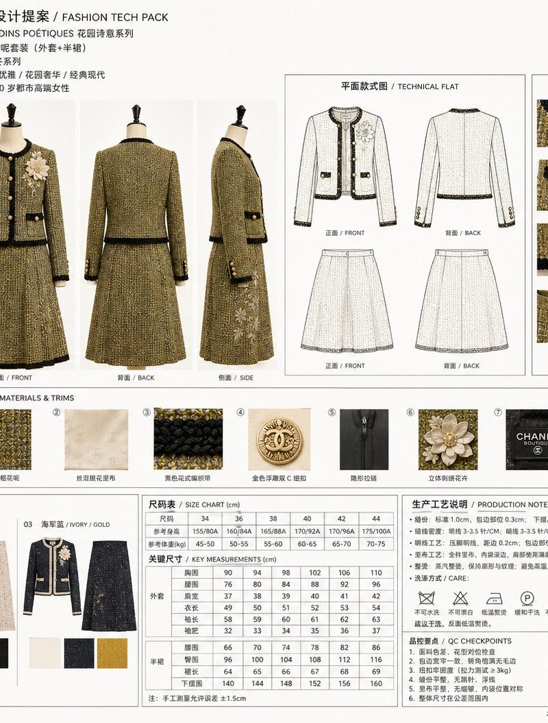 香奈儿风格高级服装工业设计提案板